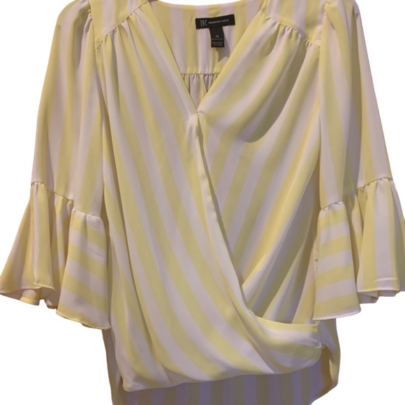 INC International Concepts Yellow Striped Blouse XS - Picture 1 of 3